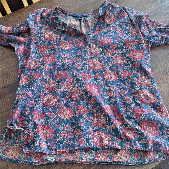 Chaps Denim multi floral print cotton v neck blouse - Picture 5 of 12